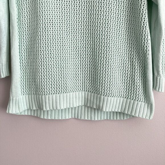 J. Crew Mint Green Womens Round Neck Sweater Open Knit 100% Cotton Size Large - Picture 3 of 5